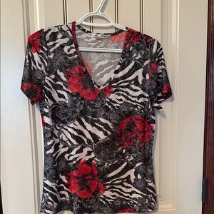 Nygard Animal Print with  Poppies, Red, Black and Cream Great Condition.